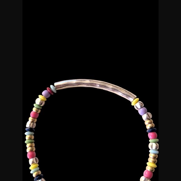 Stella & Dot Joyful OSFM Silver Tone Bar Multi Colored Bead Bracelet Stretch - Picture 8 of 10